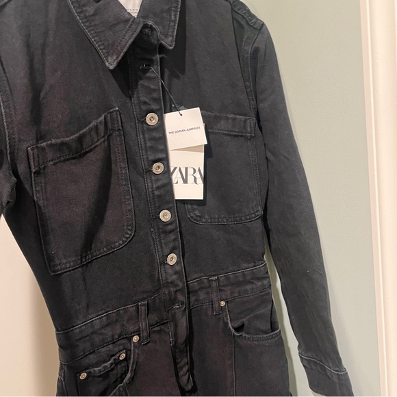 NWT ZARA LONG DENIM JUMPSUIT SIZE XS BLACK 6840/256/800 - Picture 7 of 8